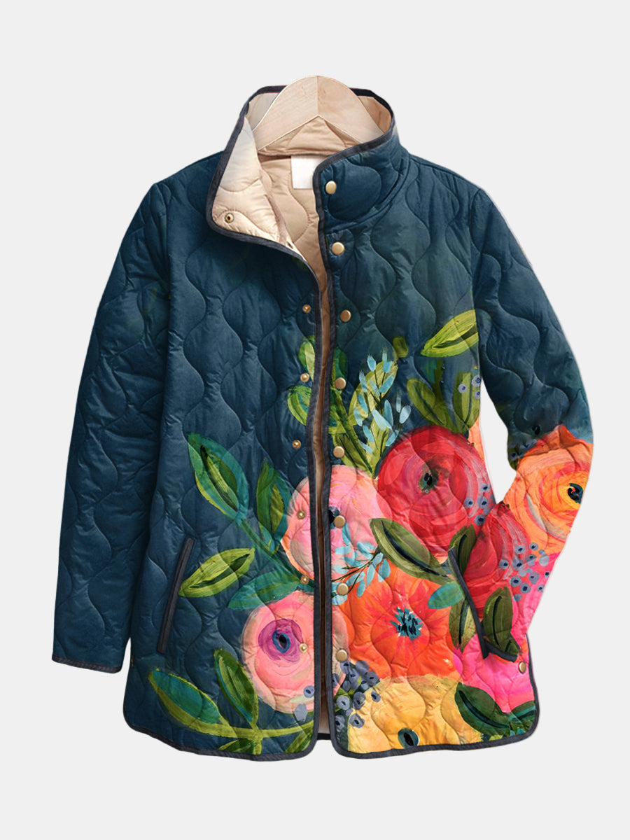 Camille | Quiltad jacka med målade blommor