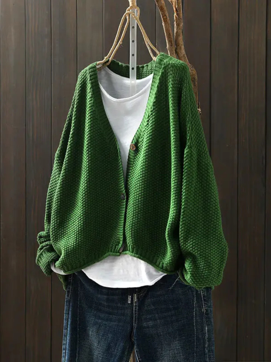 Élina | Grovstickad cardigan med V-ringning