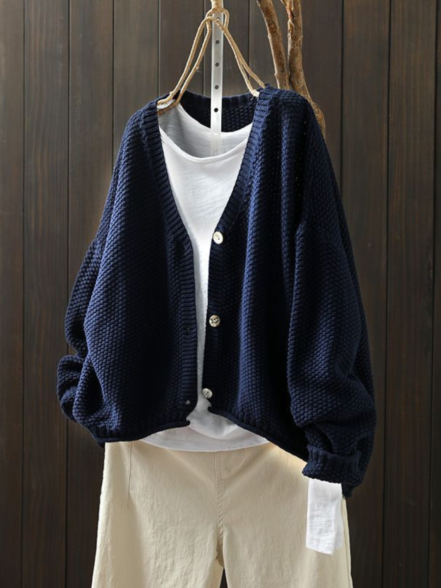 Élina | Grovstickad cardigan med V-ringning