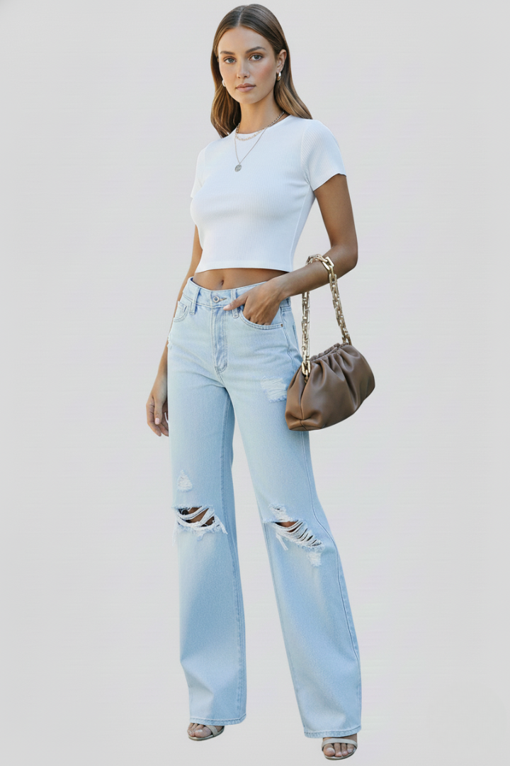 Produktbild – Kimberly – Damens Vida Distressed Högmidjade Jeans