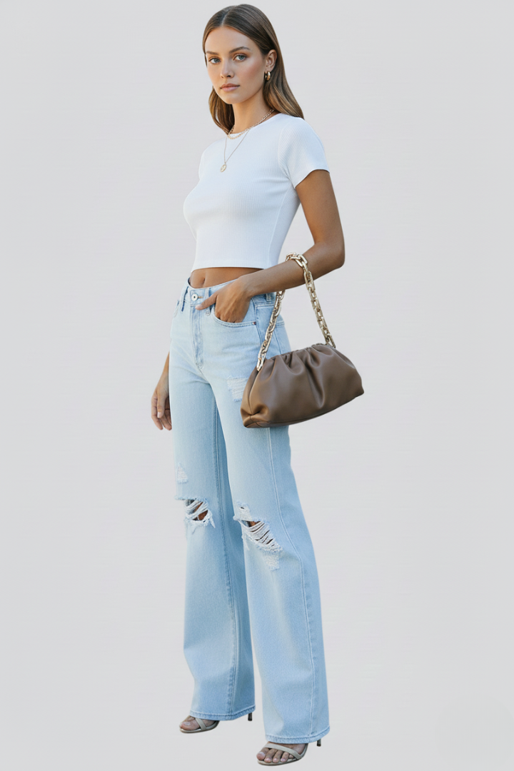 Produktbild – Kimberly – Damens Vida Distressed Högmidjade Jeans