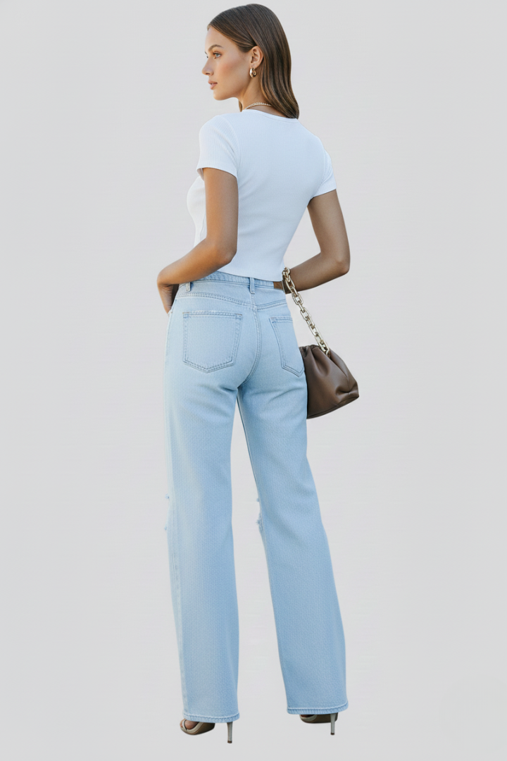 Produktbild – Kimberly – Damens Vida Distressed Högmidjade Jeans