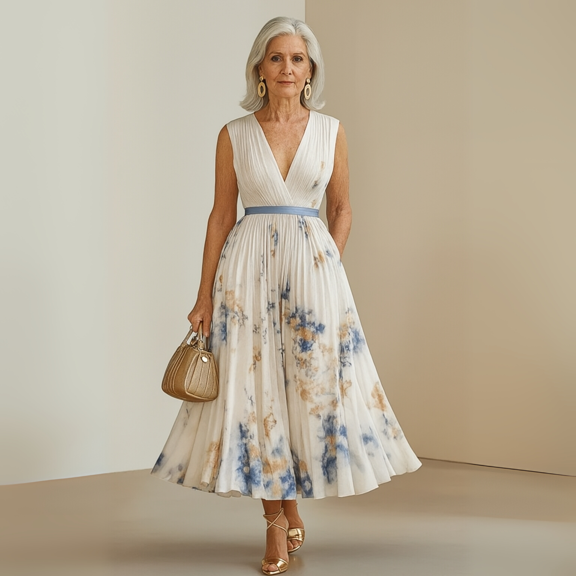 Produktbild – Emma – Damens Flowy Ärm-lös Sommar Maxi Klänning