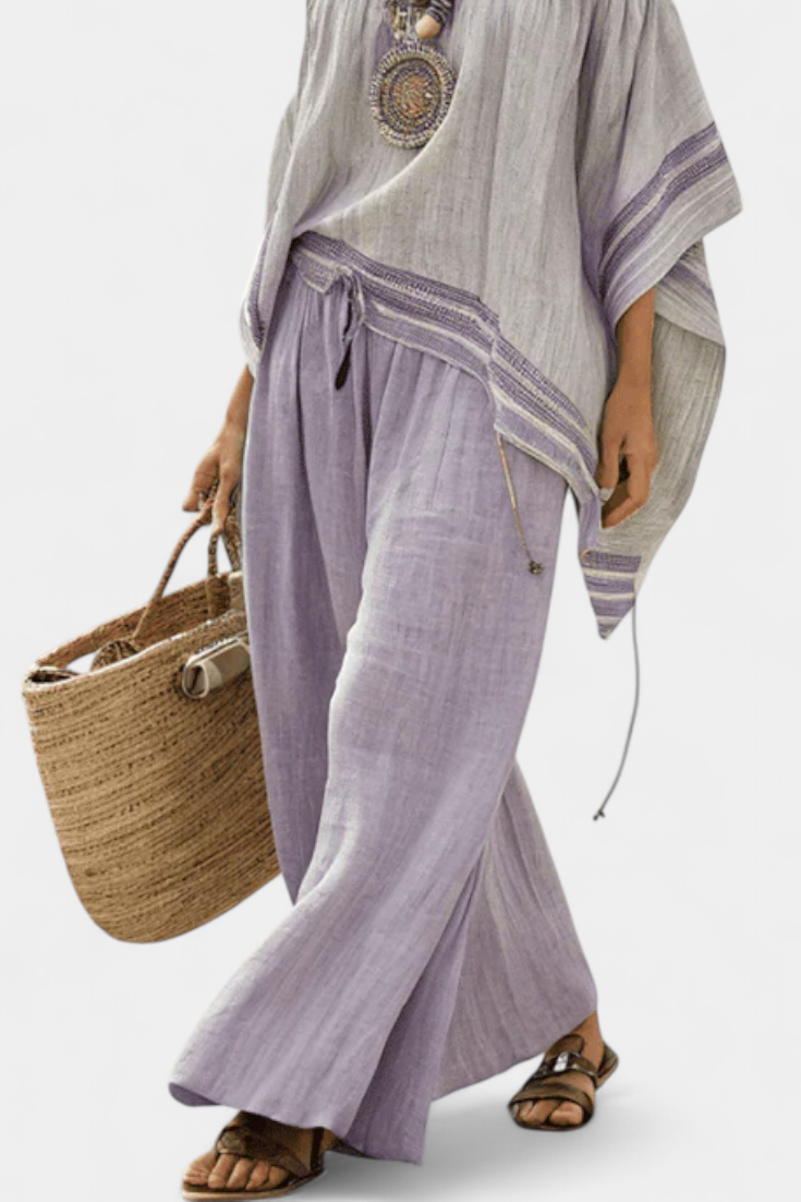 Produktbild – Zandrel – Elegant Off-Shoulder Top & Vida Byxor med Rand