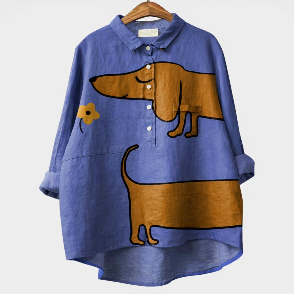 Maja | Elegant blus med hundmotiv, 1+1 på köpet
