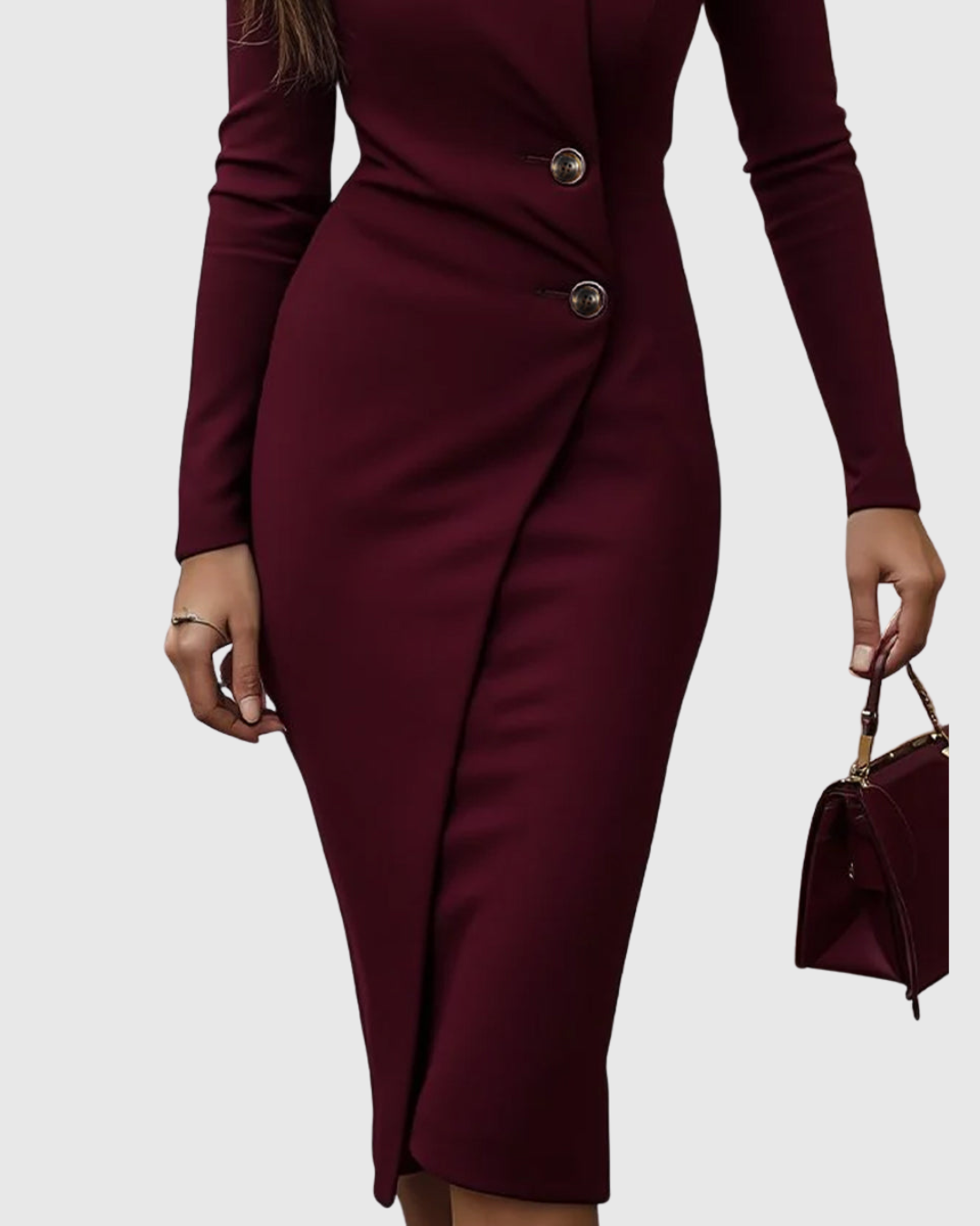 Produktbild – Luned – Burgunder Wrap-Style Knappt Midi Klänning