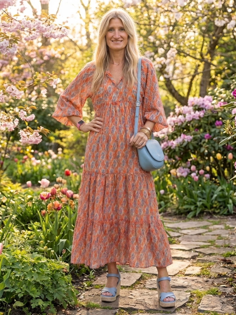 Chloé | Geometriskt mönstrad midiklänning med volanger