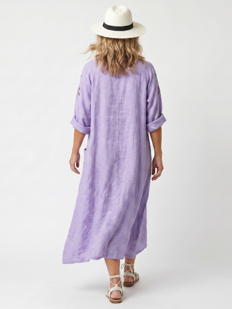 Sandrine | Broderad midiklänning med fickor