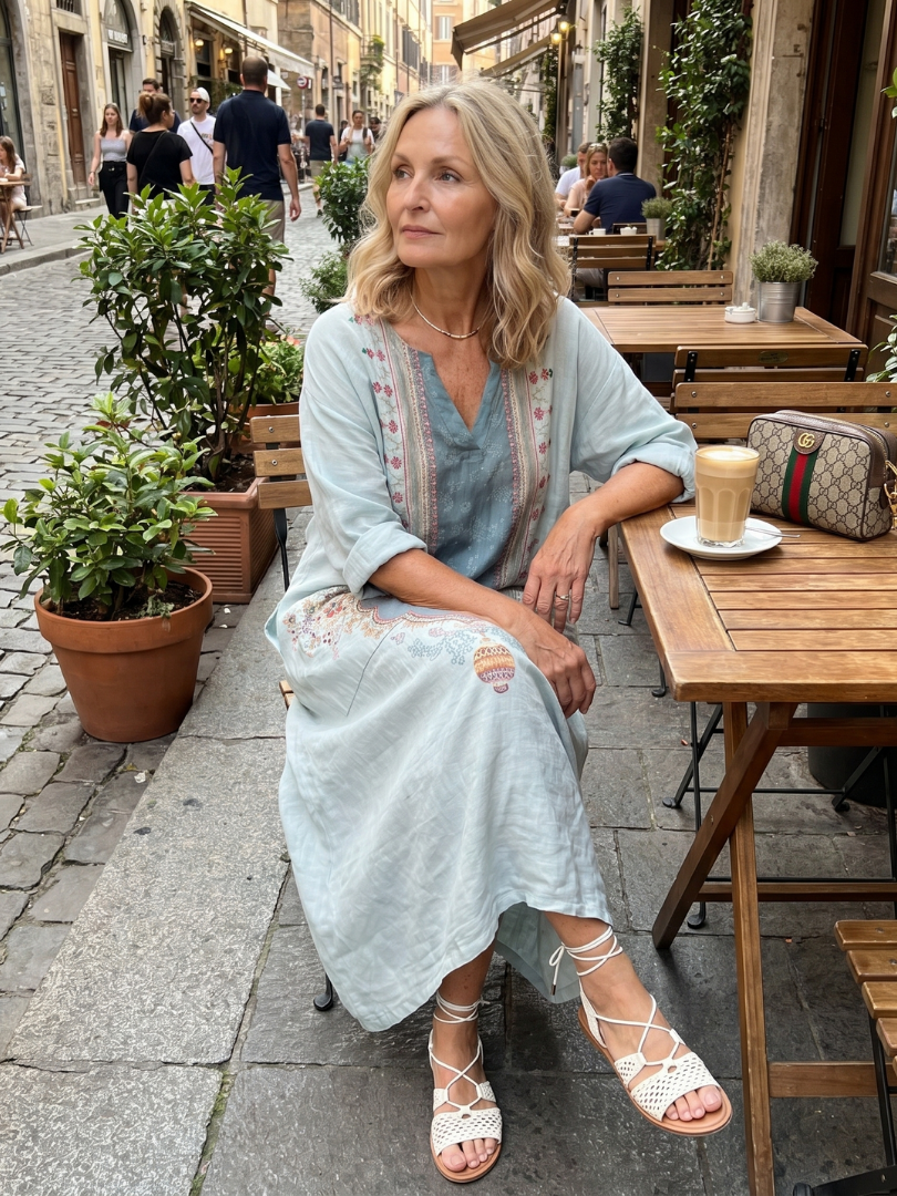 Claire | Broderad midiklänning med fickor