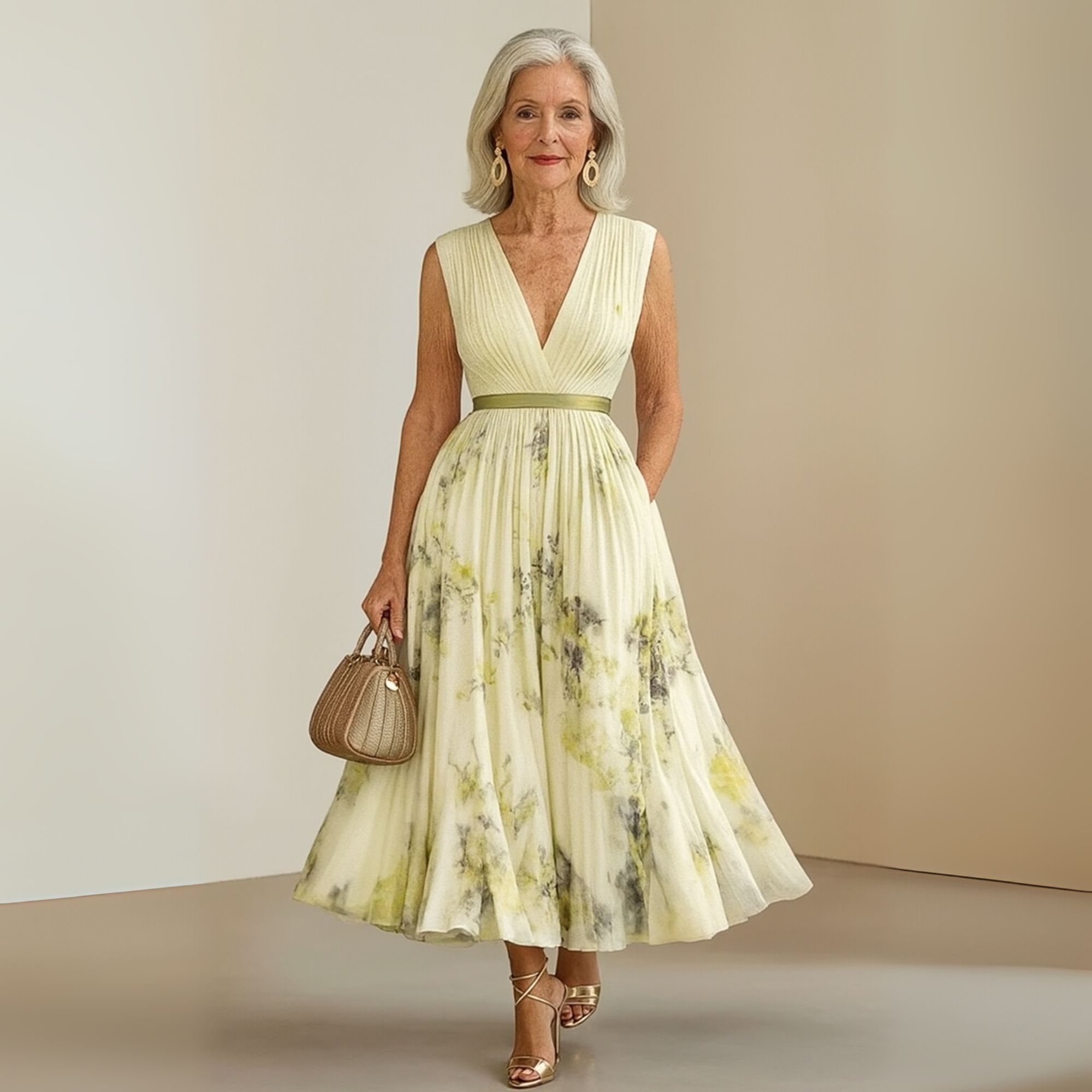 Produktbild – Emma – Damens Flowy Ärm-lös Sommar Maxi Klänning
