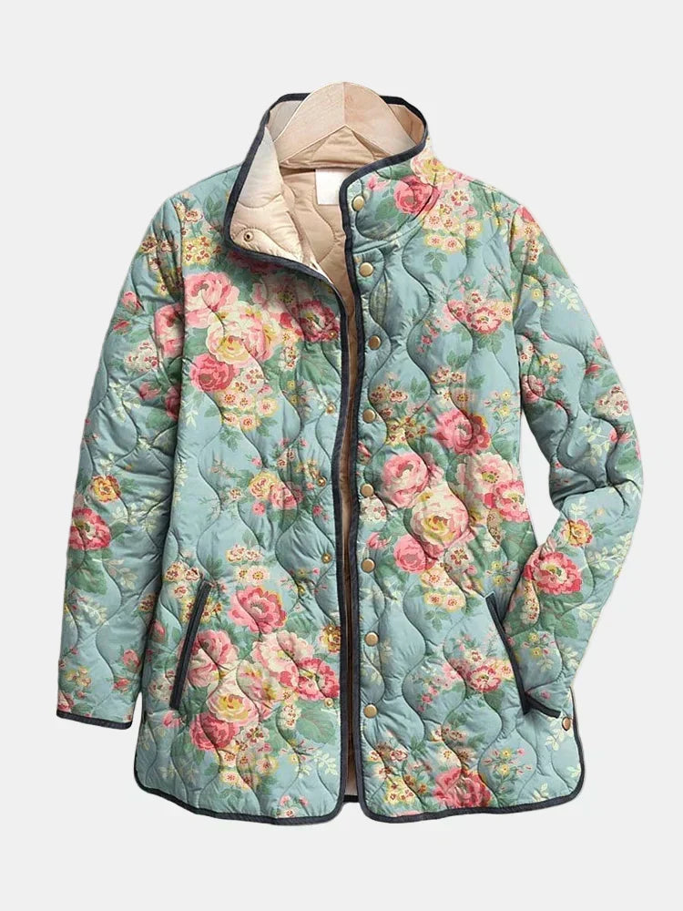Mathilde | Quiltad jacka med celadongröna rosor