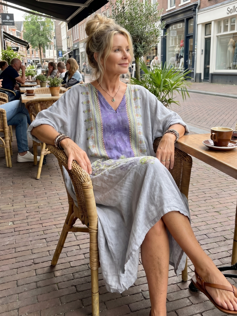 Véronique | Kontrastbroderad midiklänning
