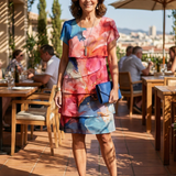 Mira | Knälång klänning med elegant marmormönster