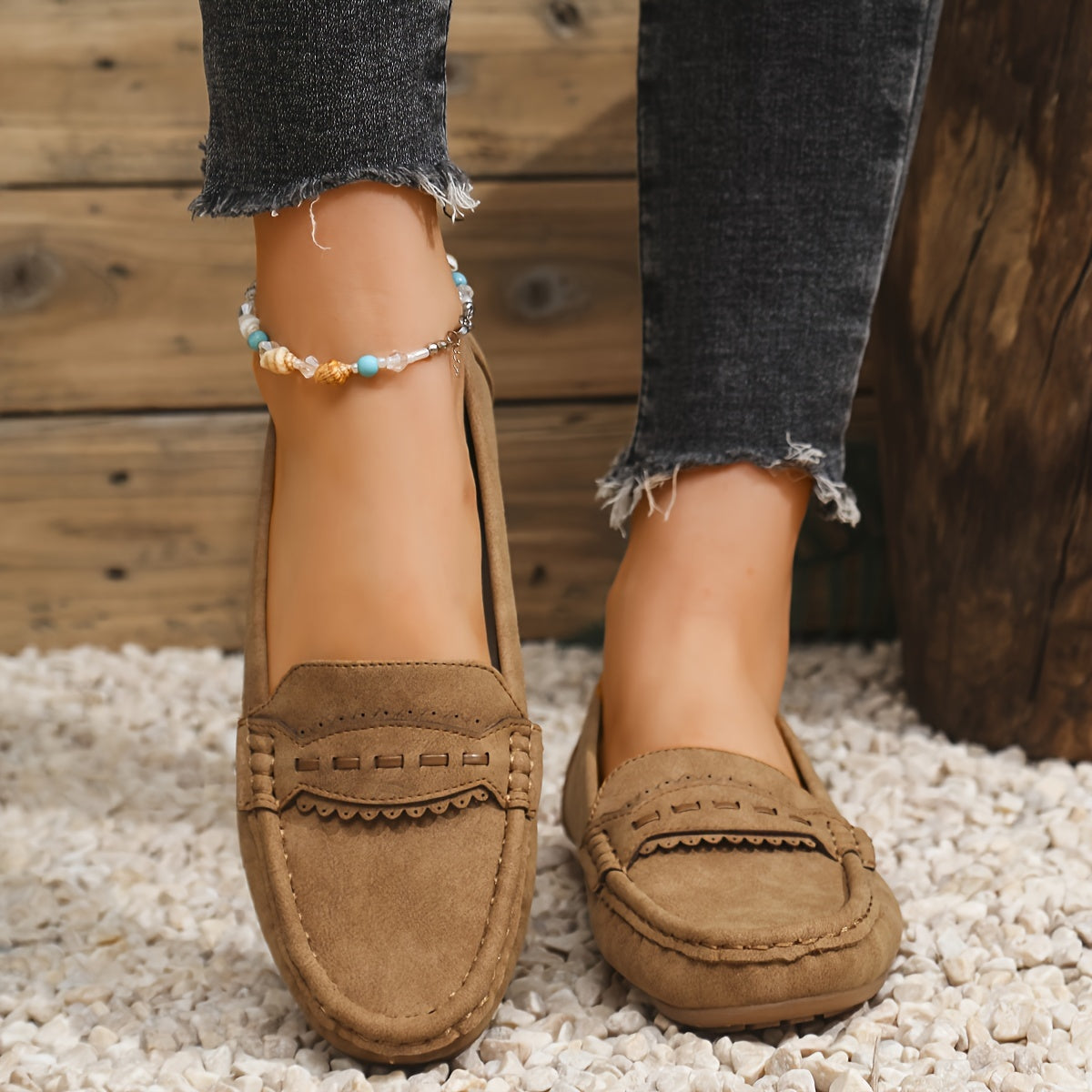 Marie | Loafers i mockaimitation med vågad kant