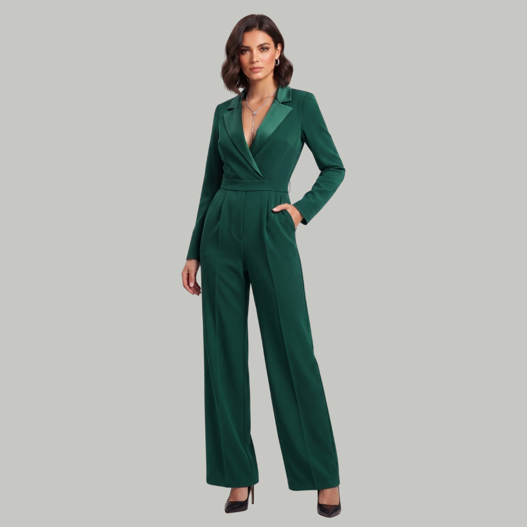 Produktbild – Elizabeth – Kvinno-jumpsuit med krage och vida ben