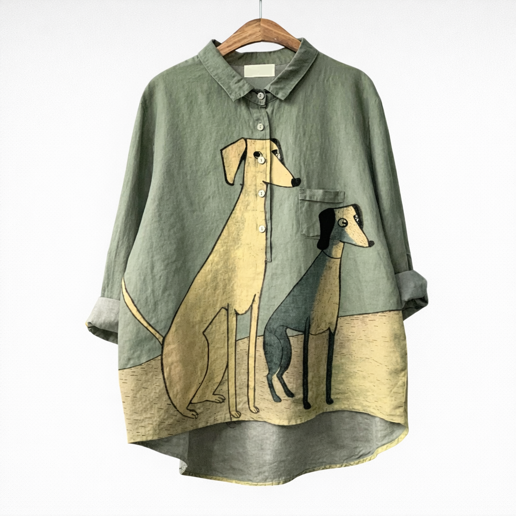 Maja | Elegant blus med hundmotiv, 1+1 på köpet
