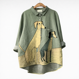 Maja | Elegant blus med hundmotiv, 1+1 på köpet