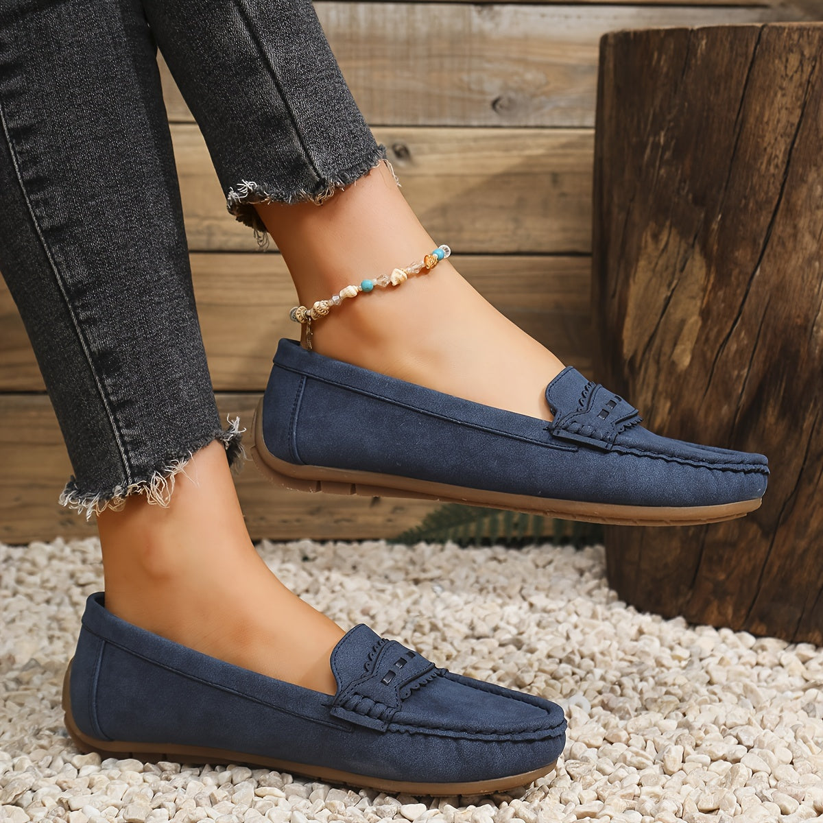 Marie | Loafers i mockaimitation med vågad kant