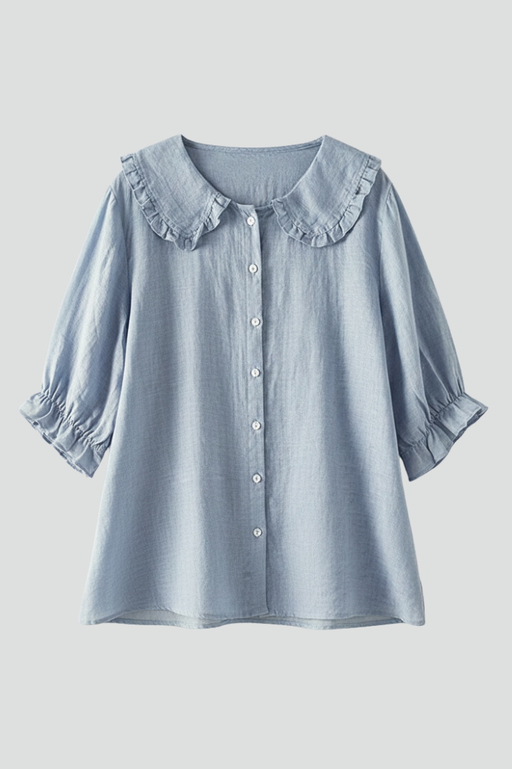 Produktbild – Megan – Dam Casual Skjorta med Volangkrage och Knappar