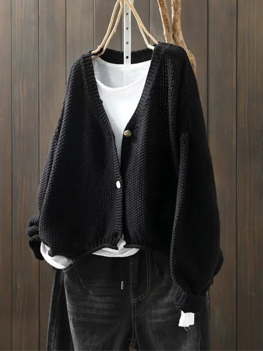Élina | Grovstickad cardigan med V-ringning