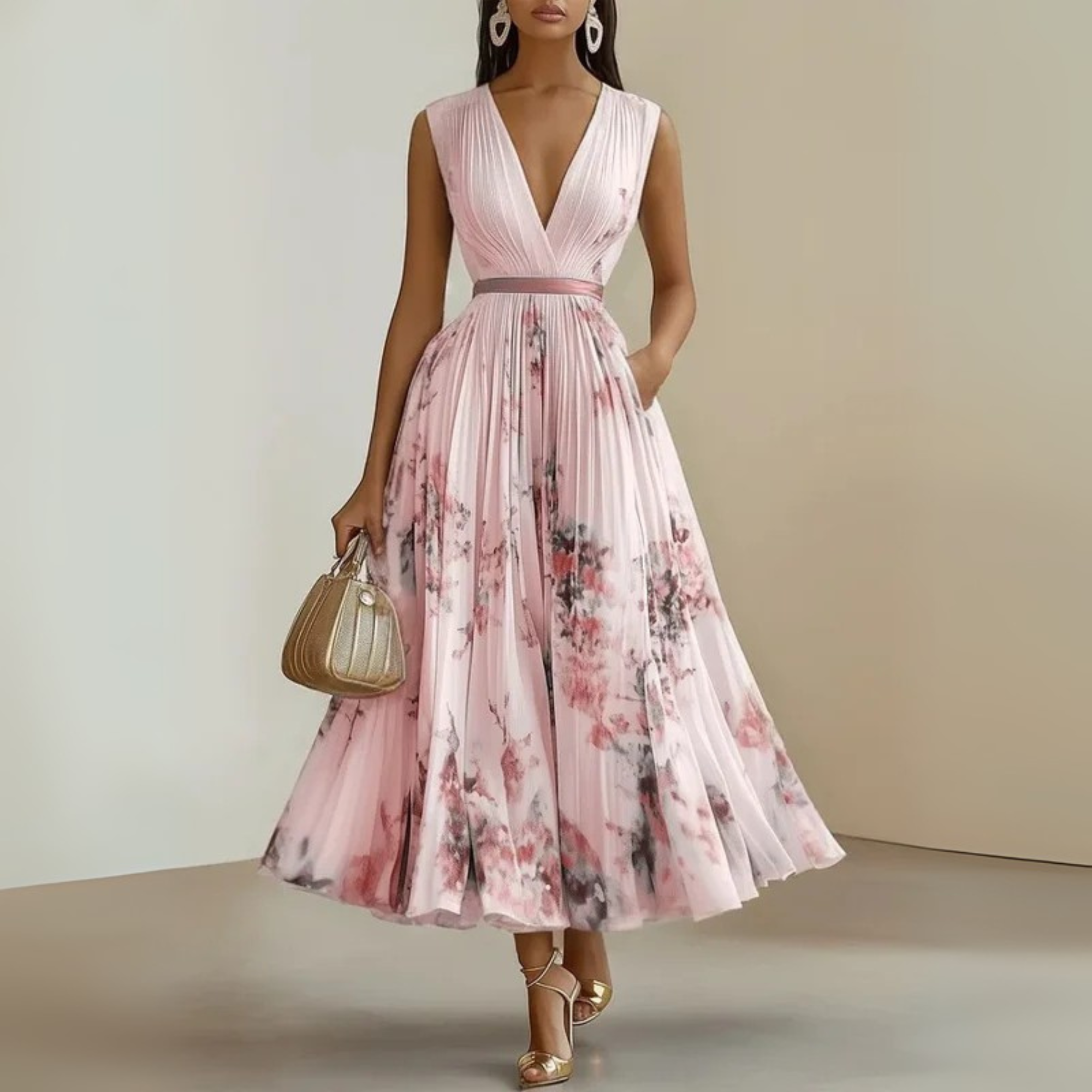Produktbild – Emma – Damens Flowy Ärm-lös Sommar Maxi Klänning