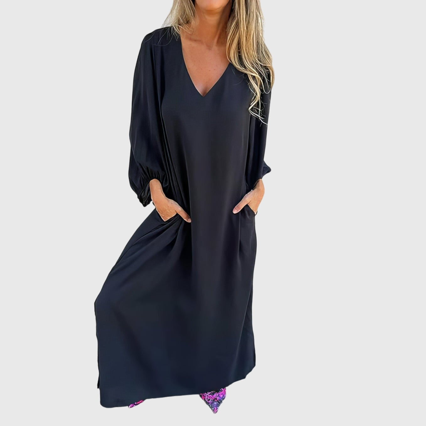 Produktbild – Carol – Lång Boho Klänning Med Fickor