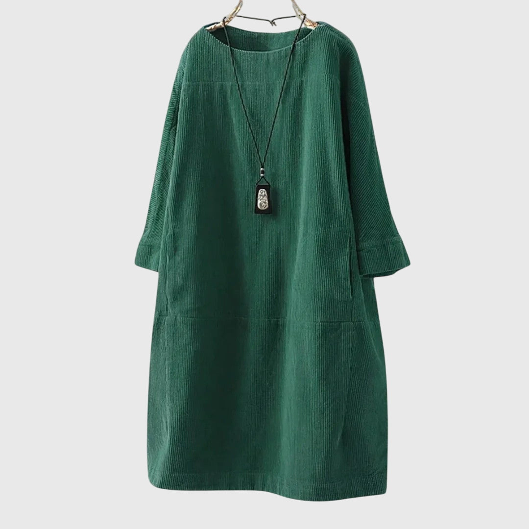 Produktbild – Grace – Avslappnad Corduroy Midi Klänning