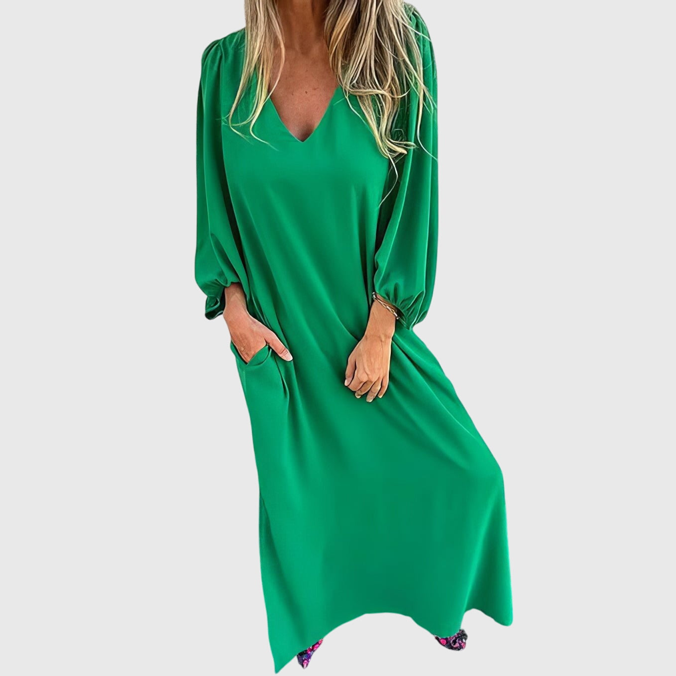 Produktbild – Carol – Lång Boho Klänning Med Fickor