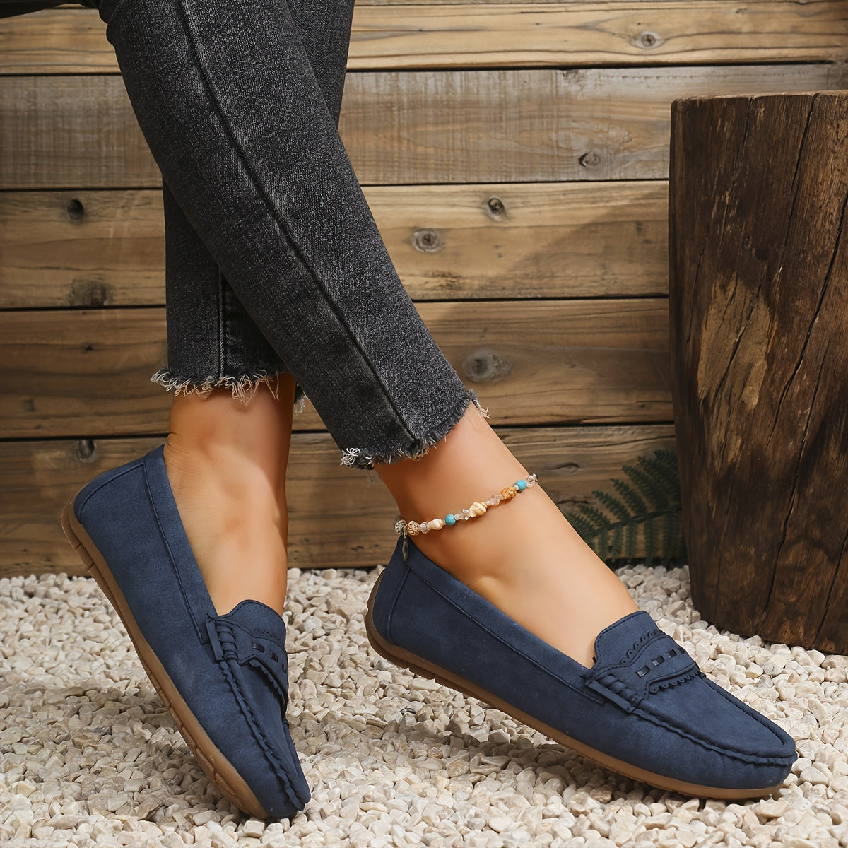 Marie | Loafers i mockaimitation med vågad kant