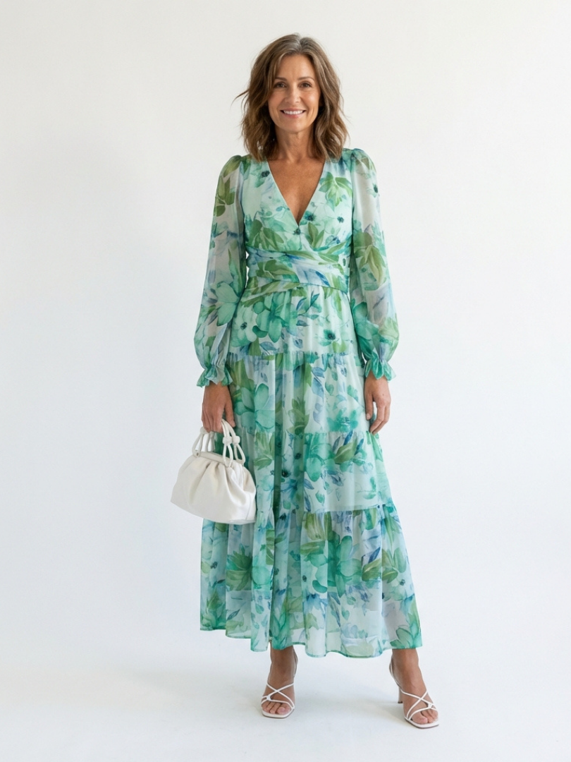 Althea | Blommig långärmad maxiklänning