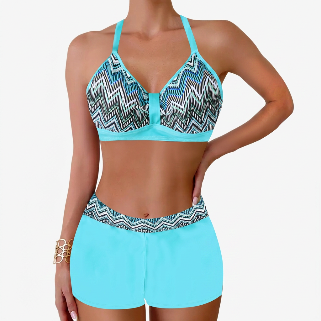 Produktbild – Chloe – Damens Ribbad Högmidjad Bikini Baddräkt