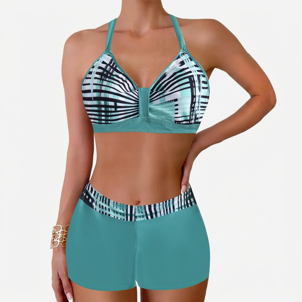 Produktbild – Chloe – Damens Ribbad Högmidjad Bikini Baddräkt