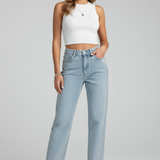 Produktbild – Katherine – Damens Högmidjade Glittrande Rakben Jeans