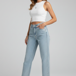 Produktbild – Katherine – Damens Högmidjade Glittrande Rakben Jeans