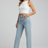 Produktbild – Katherine – Damens Högmidjade Glittrande Rakben Jeans
