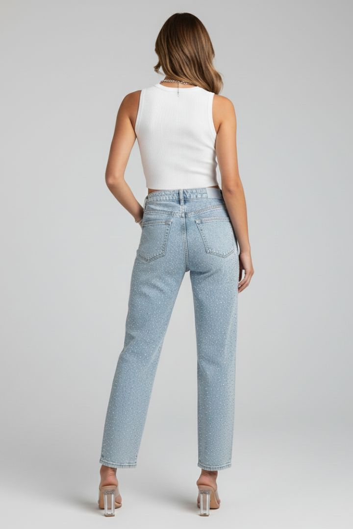 Produktbild – Katherine – Damens Högmidjade Glittrande Rakben Jeans