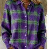 Élise | Mjuk rutig cardigan i lila toner