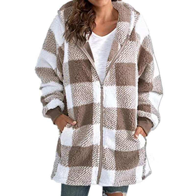 Produktbild – Arabella – Rutig Fleece Långärmad Kappa med Huva