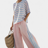 Produktbild – Virella – Elegant Rosa-Blå Linneblus & Mjuka Byxor