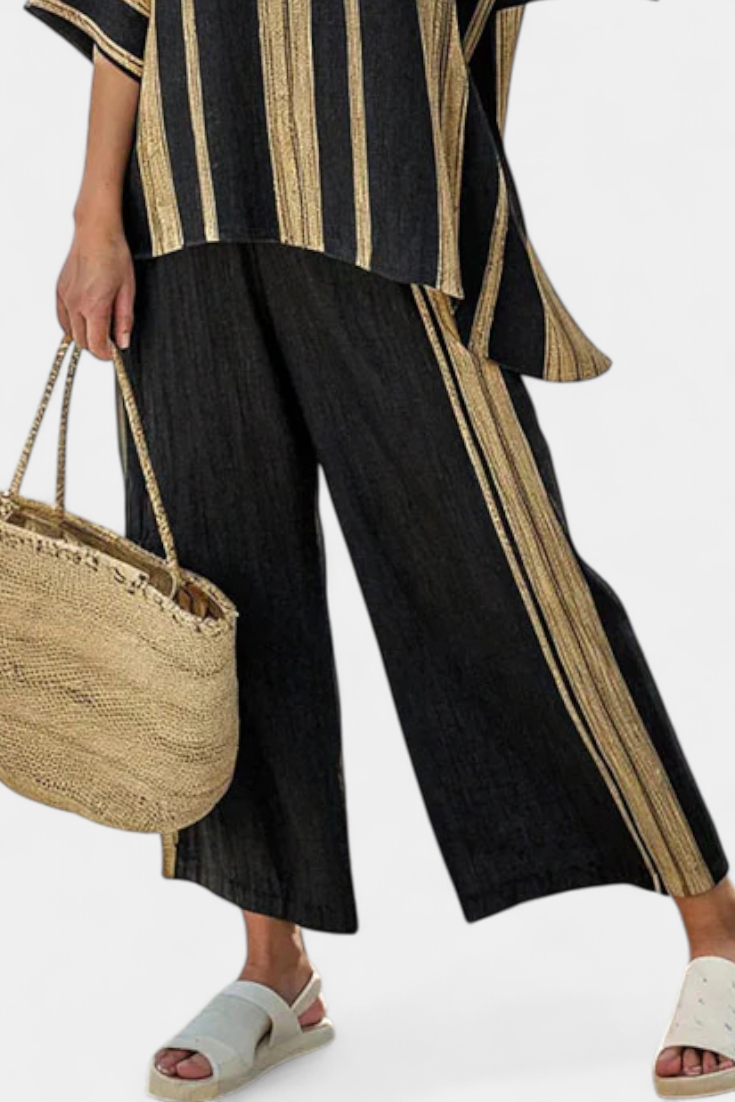 Produktbild – Calden – Bekväm Oversized Randig Topp & Avslappnade Linnebyxor