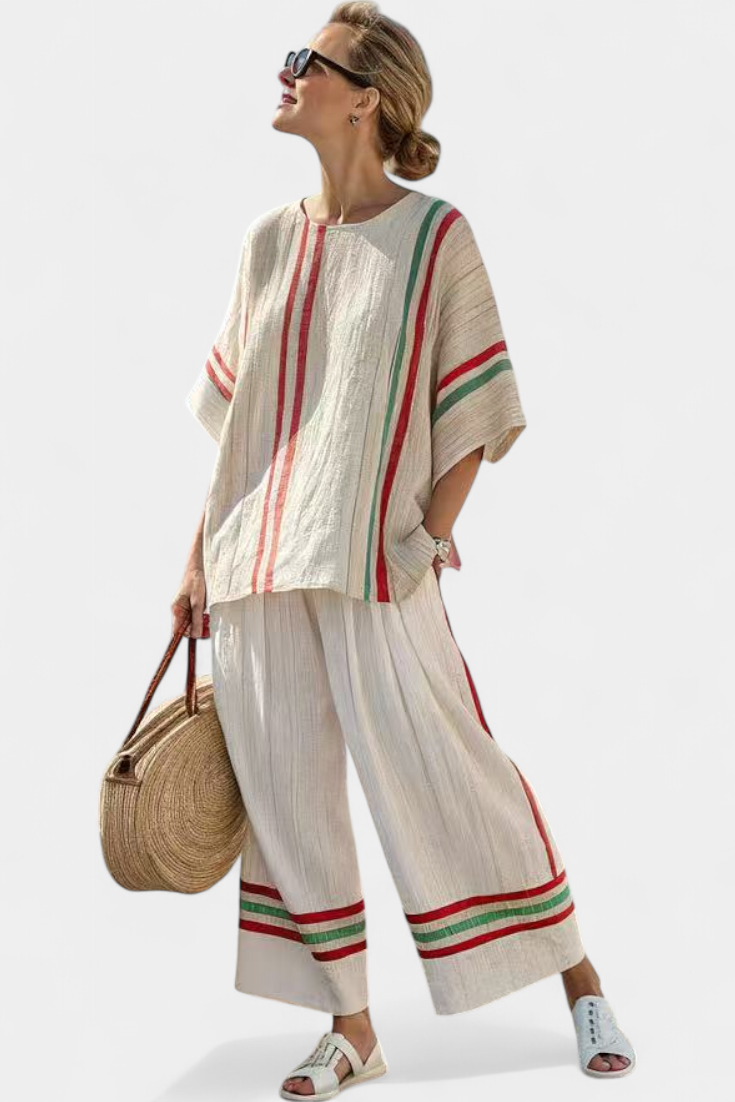 Produktbild – Truvane – Bekväm Boho-mönstrad Blus & Löst sittande Byxor