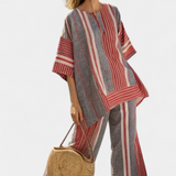 Produktbild – Bravine – Elegant korallgrå linne topp & vida byxor