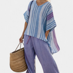 Produktbild – Zellora – Elegant Lavendel & Himmelblå Topp & Linbyxor