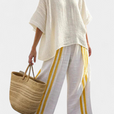 Produktbild – Anselor – Elegant Gulrandig Linne Topp & Vida Byxor