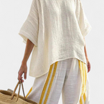 Produktbild – Anselor – Elegant Gulrandig Linne Topp & Vida Byxor