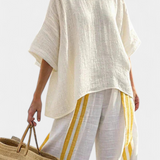 Produktbild – Anselor – Elegant Gulrandig Linne Topp & Vida Byxor