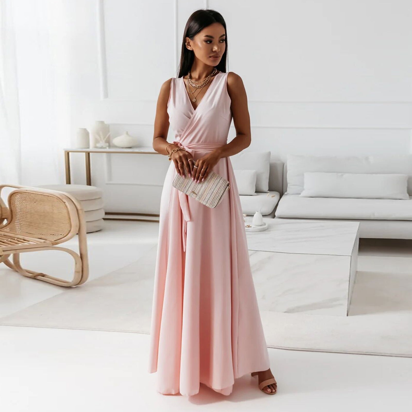 Produktbild – Hailey – Kvinnor Bröllopsgäst Elegant Wrap Maxi Klänning
