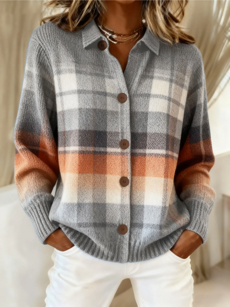 Produktbild – Elena – Stickad rutig blus