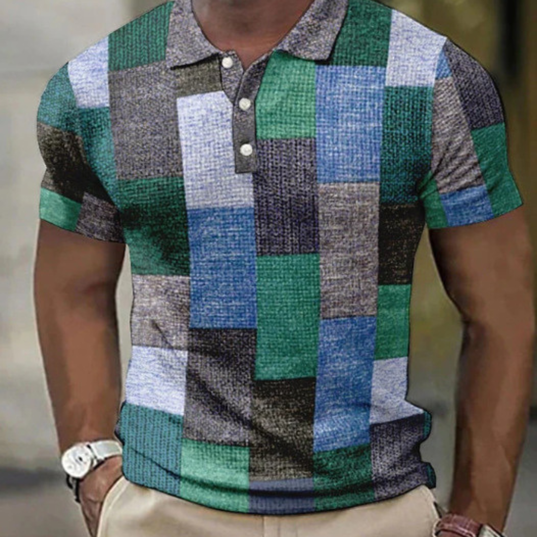 Mönstrad pikétröja med patchworklook