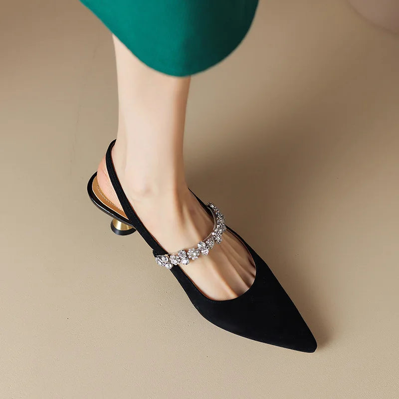 Pauline | Slingback-pumps med kristalldetalj